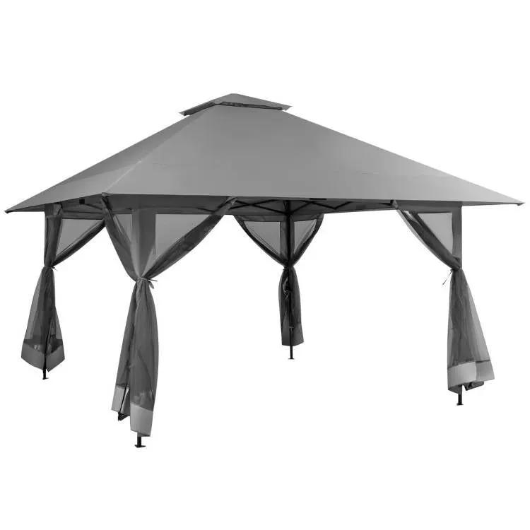 Grey 13 x 13 Ft Pop-Up Gazebo Outdoor Canopy w/ Mesh Mosquito Netting Sidewalls by HomePacific