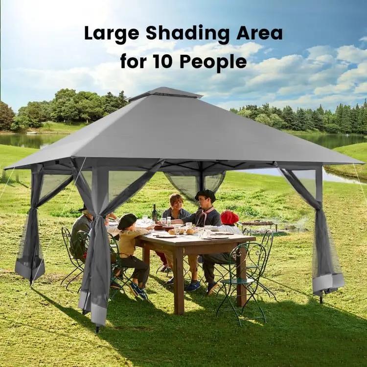 Grey 13 x 13 Ft Pop-Up Gazebo Outdoor Canopy w/ Mesh Mosquito Netting Sidewalls by HomePacific