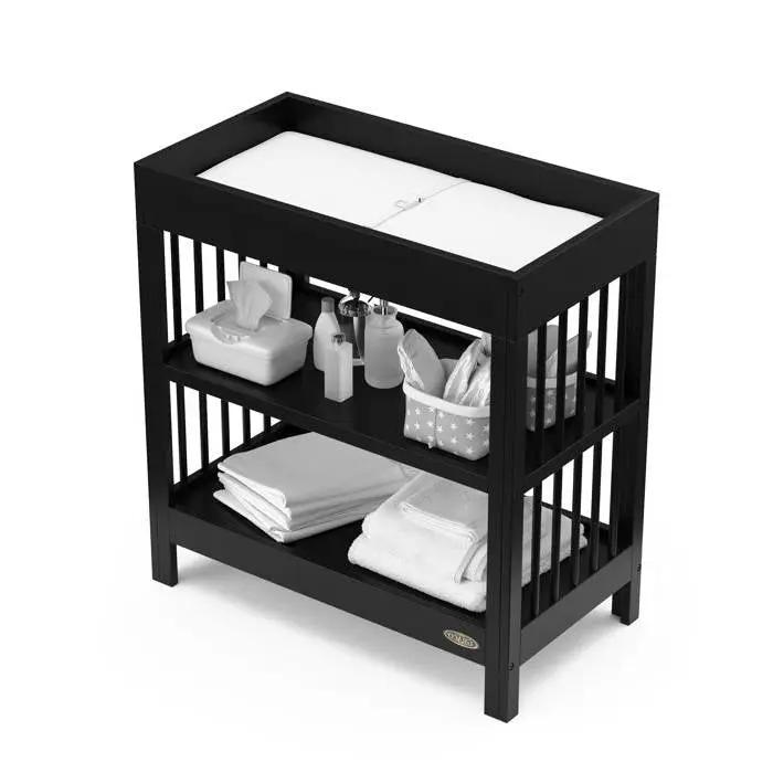 Modern Changing Table in Black Wood Finish with Safety Rail and Changing Pad by HomePacific
