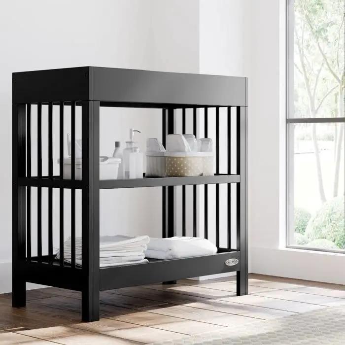 Modern Changing Table in Black Wood Finish with Safety Rail and Changing Pad by HomePacific