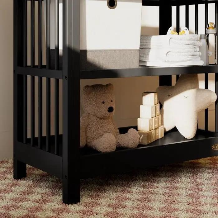 Modern Changing Table in Black Wood Finish with Safety Rail and Changing Pad by HomePacific