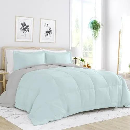 Full/Queen size 3-Piece Microfiber Reversible Comforter Set Aqua Blue and Grey by HomePacific