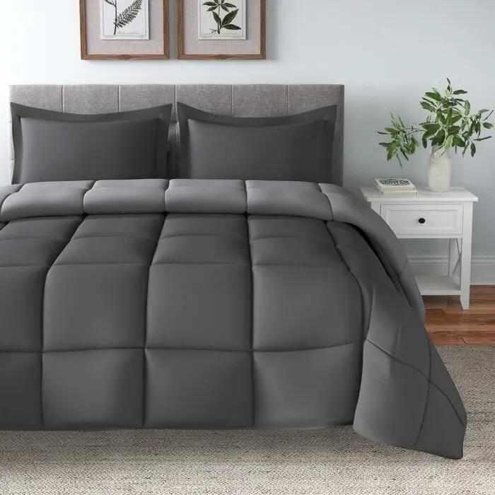 Twin/Twin XL Traditional Microfiber Reversible 3 Piece Comforter Set in Grey by HomePacific