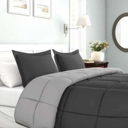 Twin/Twin XL Traditional Microfiber Reversible 3 Piece Comforter Set in Grey by HomePacific