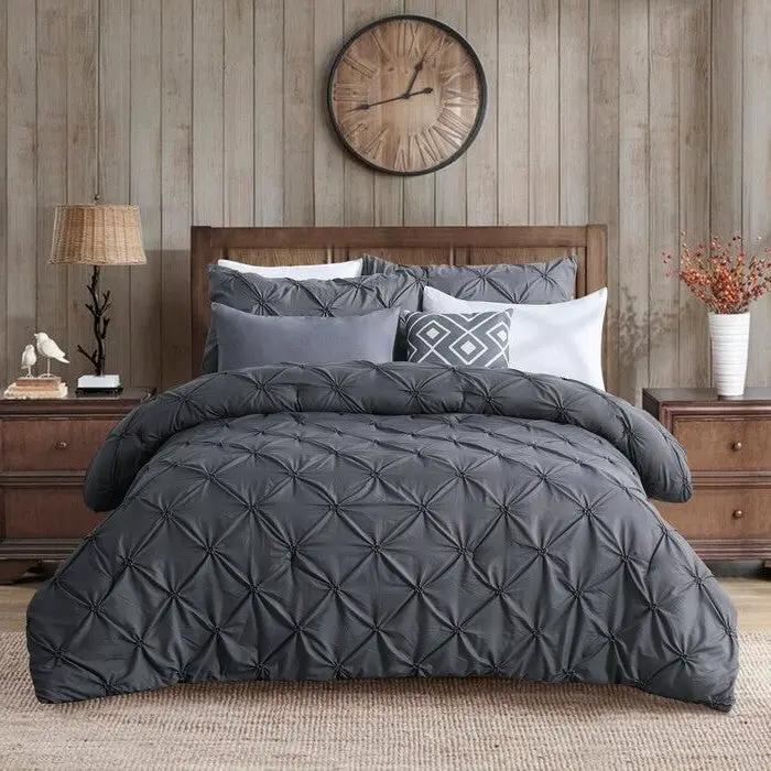 Twin Size All Season Pleated Hypoallergenic Microfiber Reversible 2 Piece Comforter Set in Gray by HomePacific