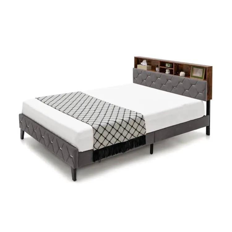 Full Size Velvet Upholstered Open/Close Storage Headboard Platform Bed by HomePacific
