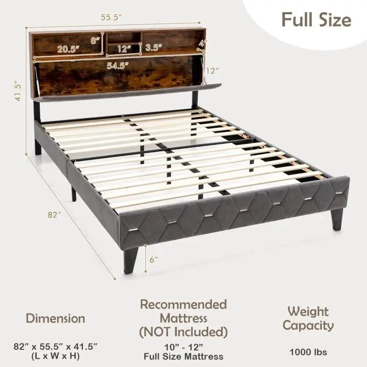 Full Size Velvet Upholstered Open/Close Storage Headboard Platform Bed by HomePacific