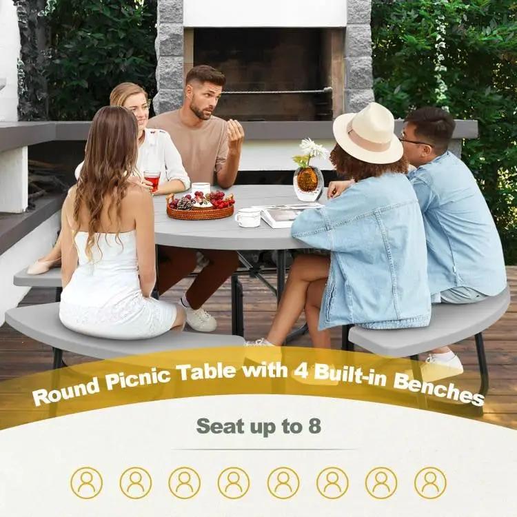 Grey All Weather 8 Seater Picnic Table Umbrella Hole by HomePacific
