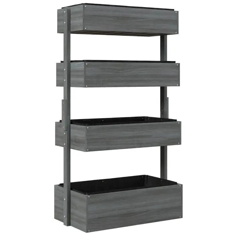 4 Tier Vertical Wooden Planter Box Raised Bed Grey by HomePacific