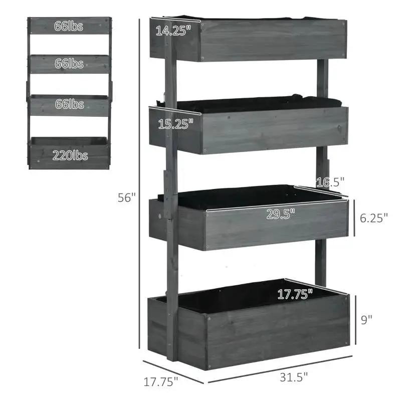 4 Tier Vertical Wooden Planter Box Raised Bed Grey by HomePacific