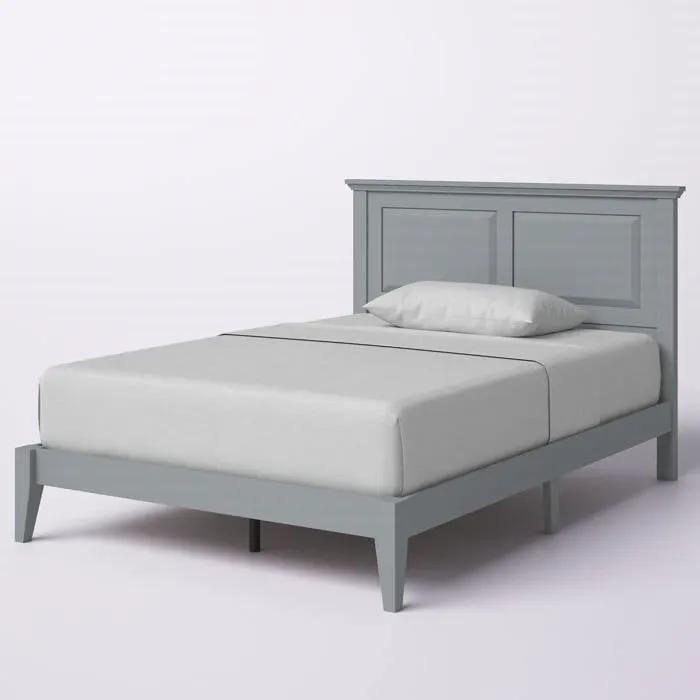 Full Traditional Solid Oak Wooden Platform Bed Frame with Headboard in Grey by HomePacific