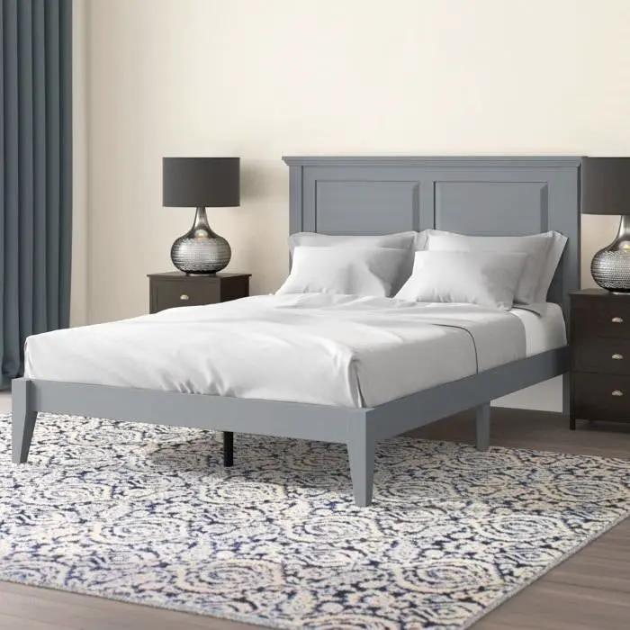 Full Traditional Solid Oak Wooden Platform Bed Frame with Headboard in Grey by HomePacific