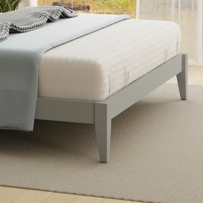 Full Traditional Solid Oak Wooden Platform Bed Frame with Headboard in Grey by HomePacific