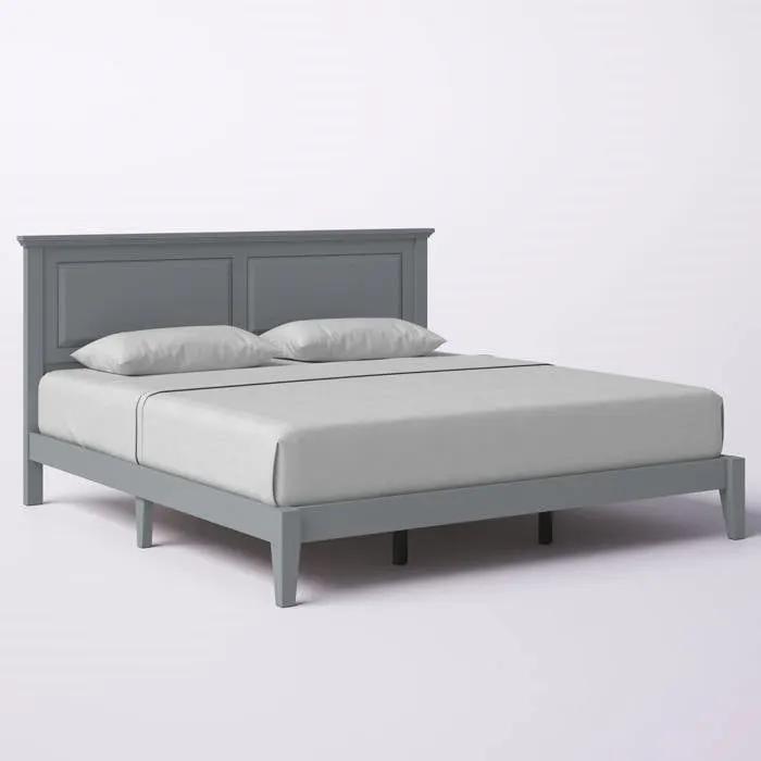 King Traditional Solid Oak Wooden Platform Bed Frame with Headboard in Grey by HomePacific