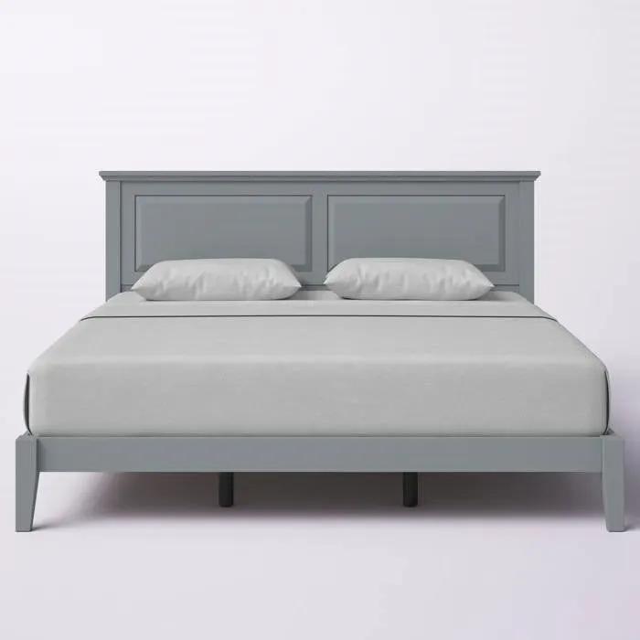 King Traditional Solid Oak Wooden Platform Bed Frame with Headboard in Grey by HomePacific
