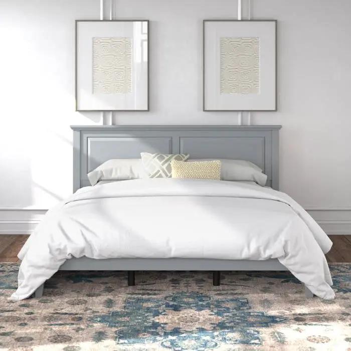 King Traditional Solid Oak Wooden Platform Bed Frame with Headboard in Grey by HomePacific