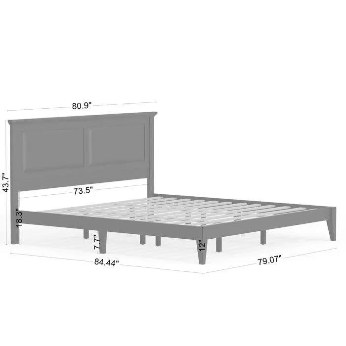 King Traditional Solid Oak Wooden Platform Bed Frame with Headboard in Grey by HomePacific