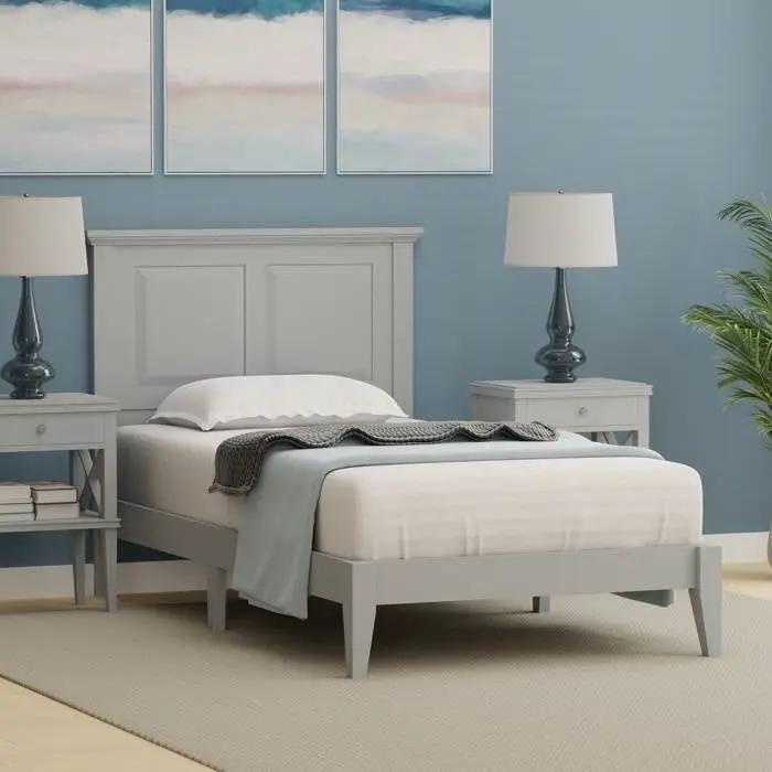 Twin Traditional Solid Oak Wooden Platform Bed Frame with Headboard in Grey by HomePacific