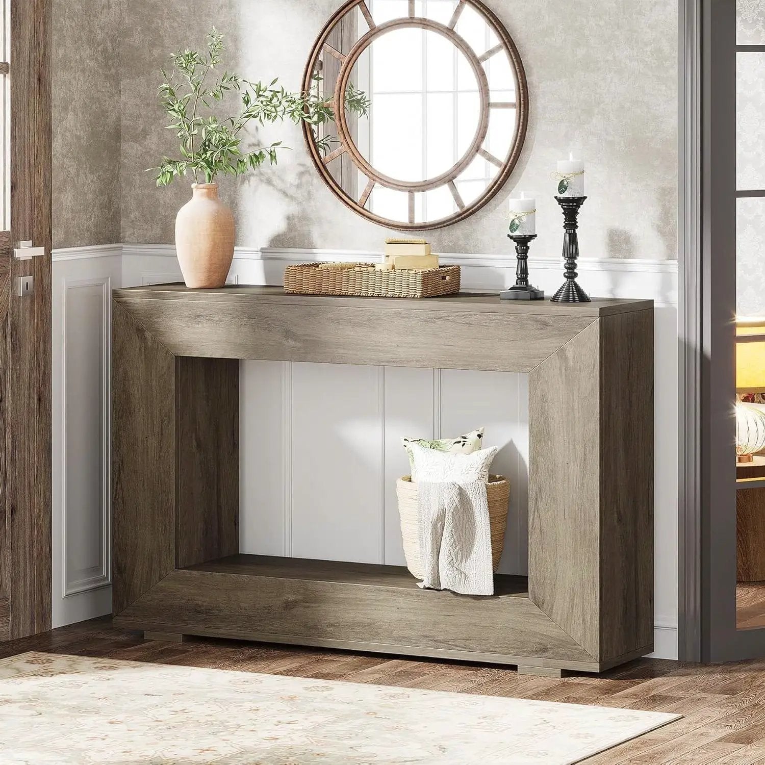 Modern Farmhouse 47-inch Long Entryway / Console Table in Grey Wood Finish by HomePacific