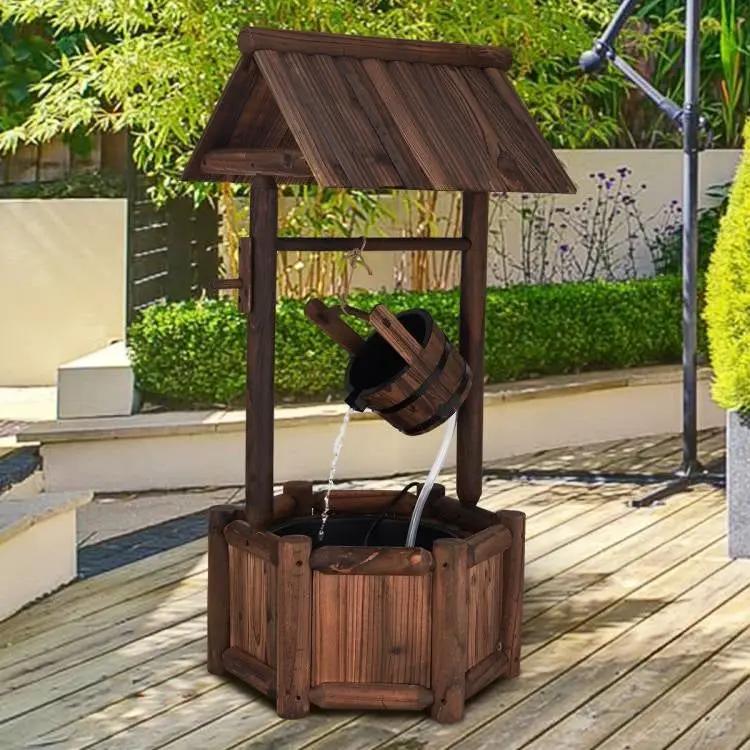 Outdoor Patio Garden Solid Wood Wishing Well Water Fountain with Pump by HomePacific
