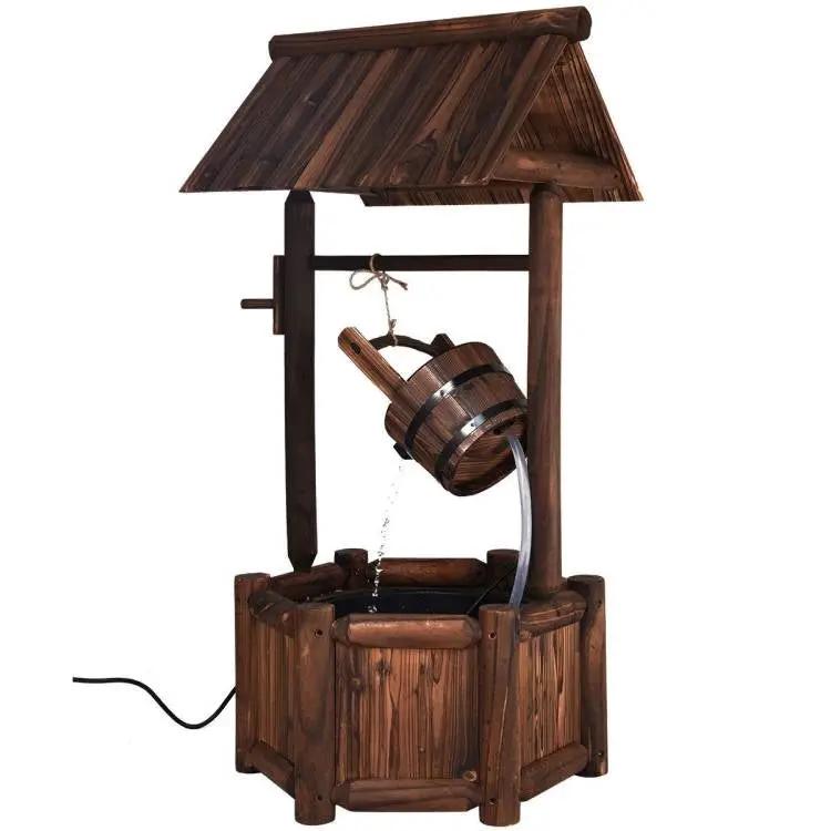 Outdoor Patio Garden Solid Wood Wishing Well Water Fountain with Pump by HomePacific