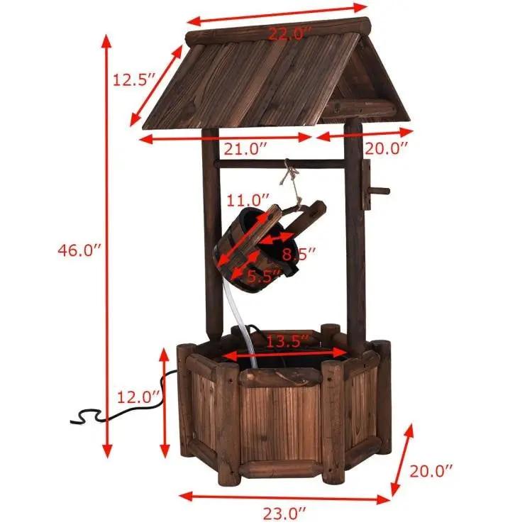 Outdoor Patio Garden Solid Wood Wishing Well Water Fountain with Pump by HomePacific