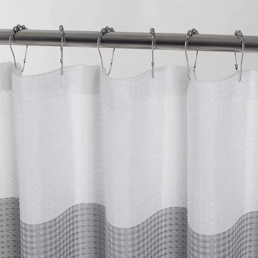 72-inch Grey White Striped Luxurious Textured Polyester Fabric Shower Curtain by HomePacific