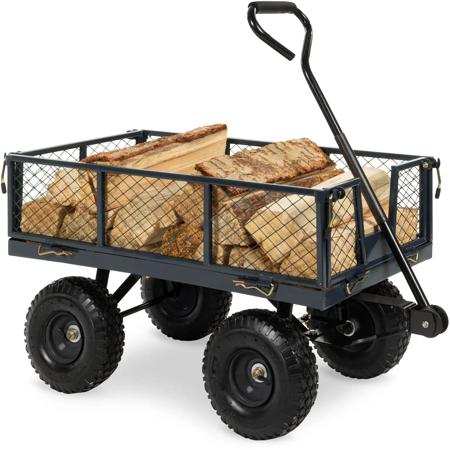 Heavy Duty Grey Steel Garden Utility Cart Wagon with Removable Sides by HomePacific