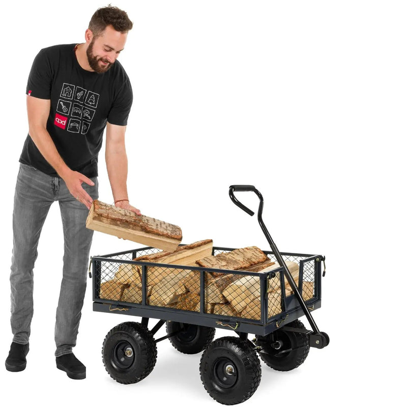 Heavy Duty Grey Steel Garden Utility Cart Wagon with Removable Sides by HomePacific