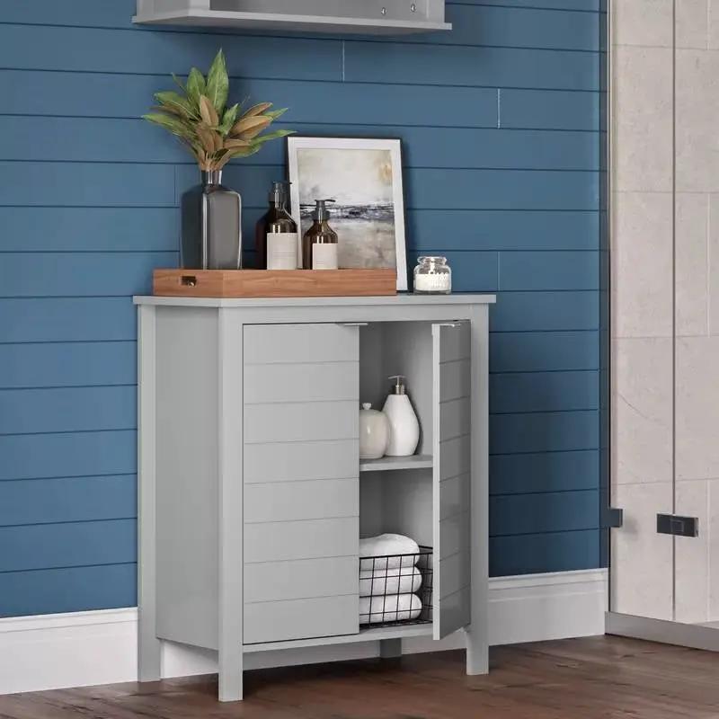 Bathroom Linen Cabinet with Storage Shelf in Grey Wood Finish by HomePacific