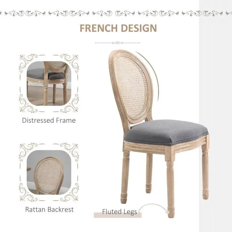 Set of 2 Vintage Upholstered Armless Rattan Back Dining Chairs Grey Wash by HomePacific