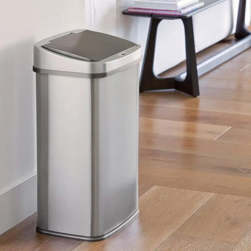 Grey 13-Gallon Stainless Steel Kitchen Trash Can with Motion Sensor Lid by HomePacific
