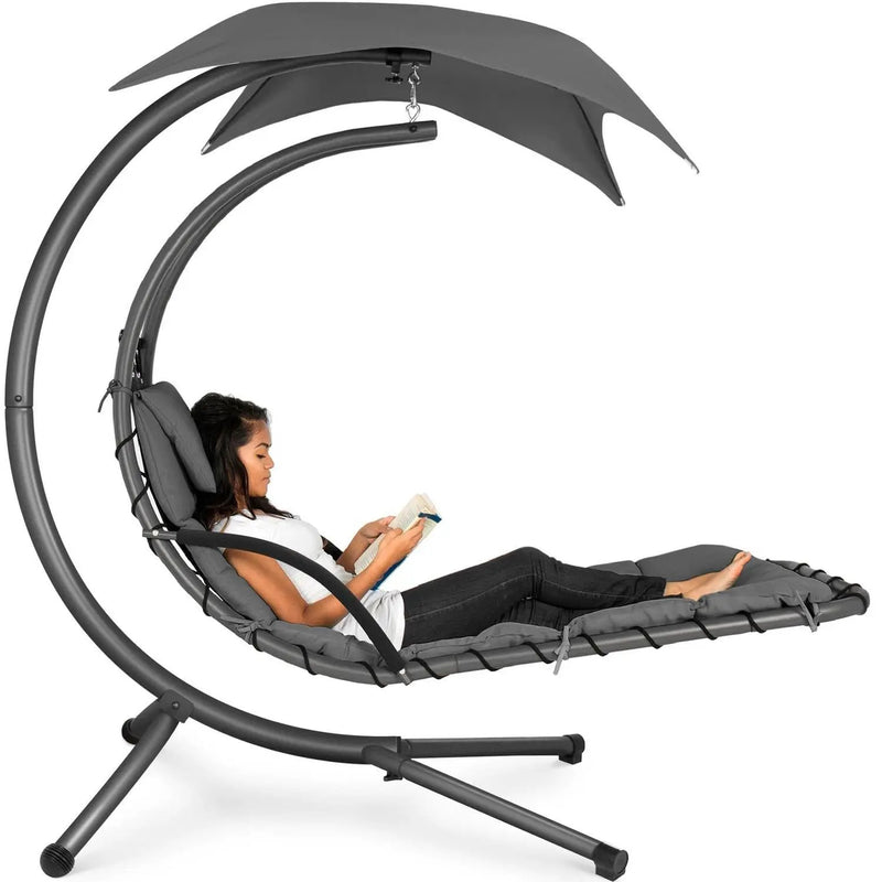 Grey Single Person Sturdy Modern Chaise Lounger Hammock Chair Porch Swing by HomePacific