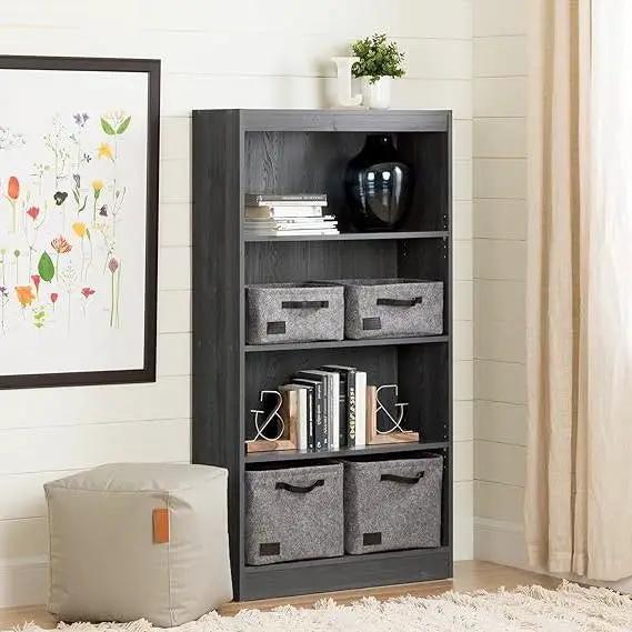 Modern Four Shelf Bookcase in Grey Oak Wood Finish by HomePacific