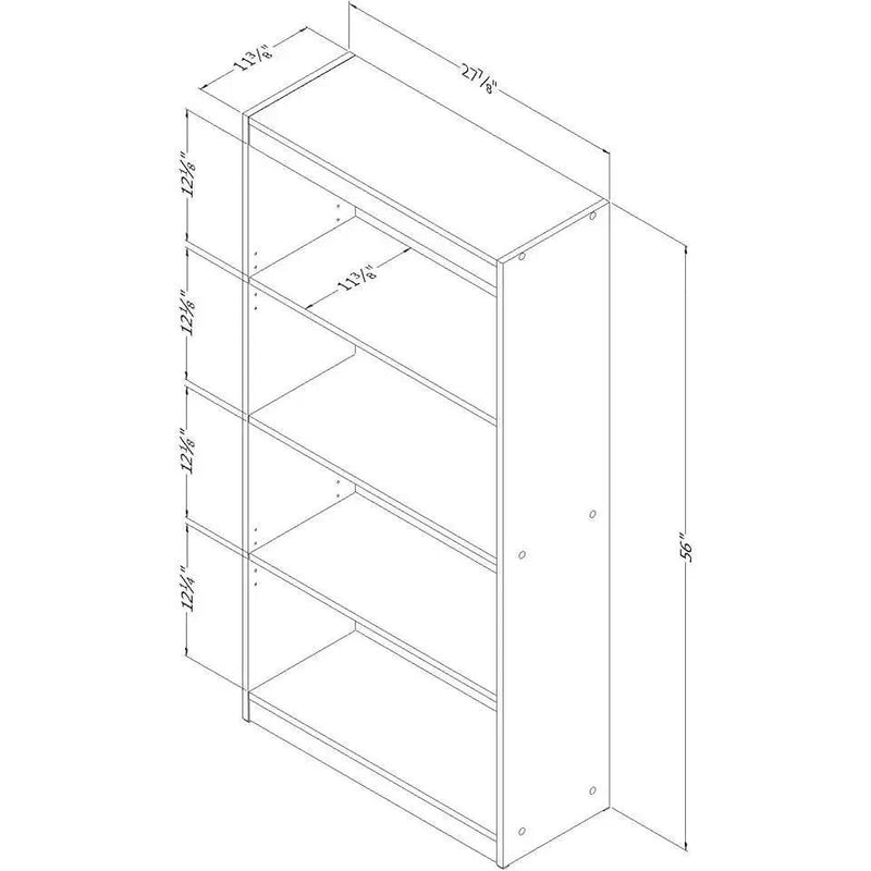 Modern Four Shelf Bookcase in Grey Oak Wood Finish by HomePacific