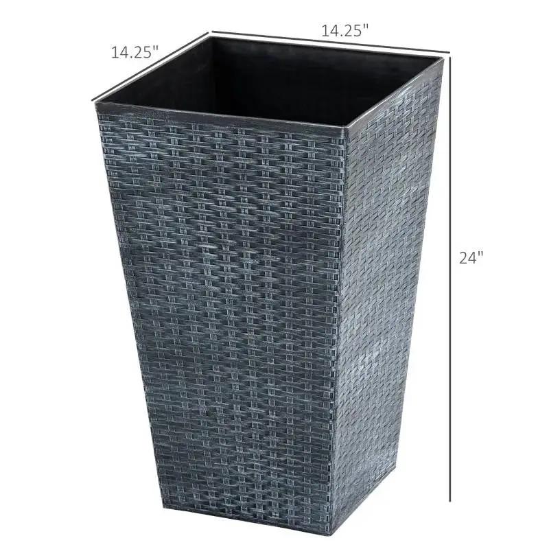 Set of 3 - Grey Faux Rattan Plastic Tall Large Flower Pots by HomePacific