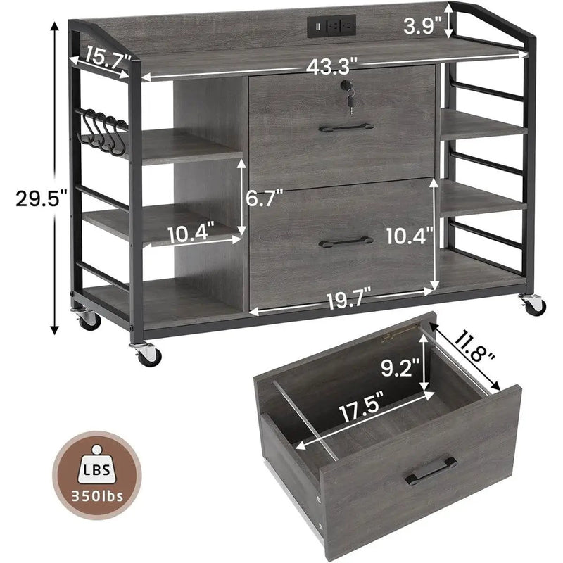 Grey Printer Stand Bookcase Power Station Mobile Office File Cabinet by HomePacific
