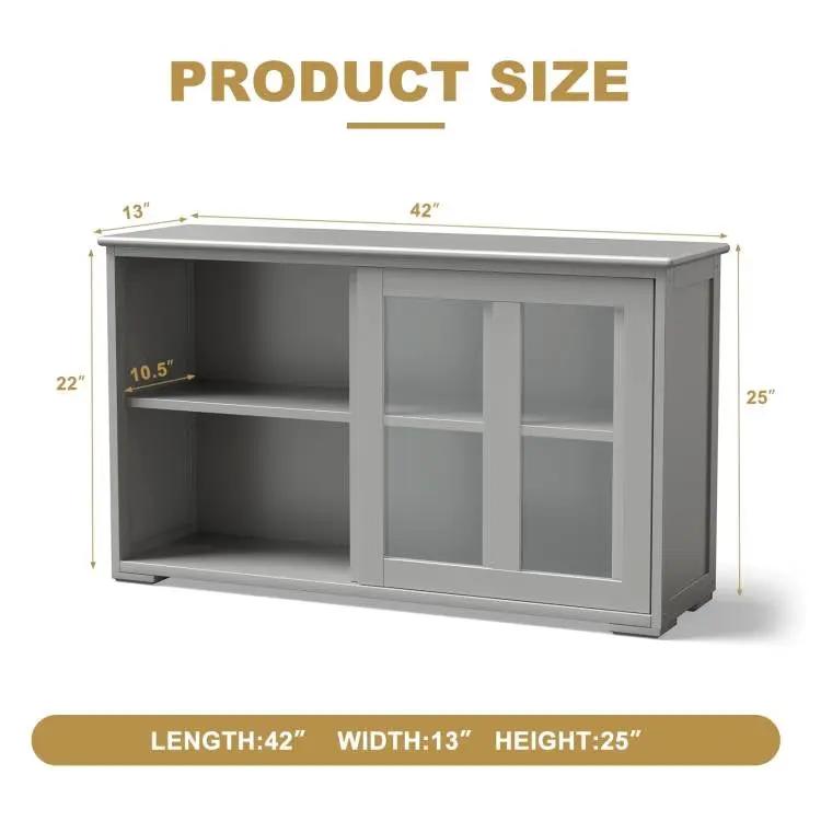 Grey Wood Buffet Kitchen Dining Sideboard Storage Cabinet w/ Glass Sliding Door by HomePacific