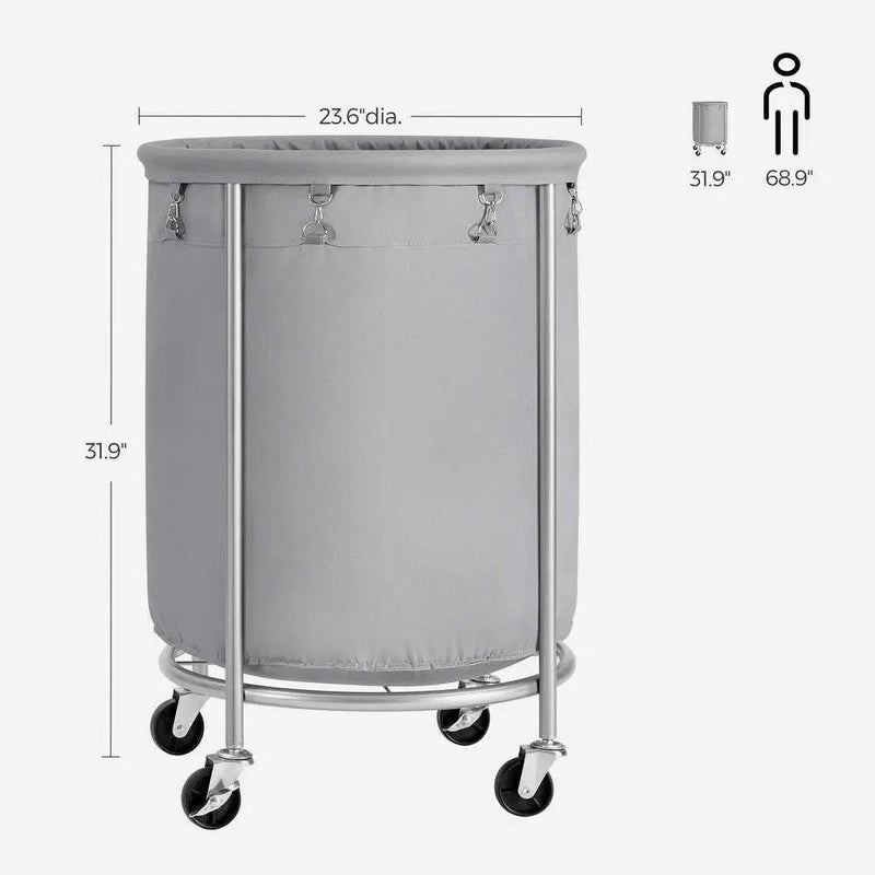 Round 45-Gallon Laundry Basket Hamper with Grey Fabric Bag Steel Frame on Wheels by HomePacific