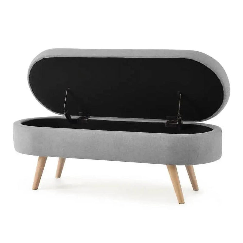 Mid-Century Modern Boho Style Grey Linen Bedroom Storage Bed Bench by HomePacific