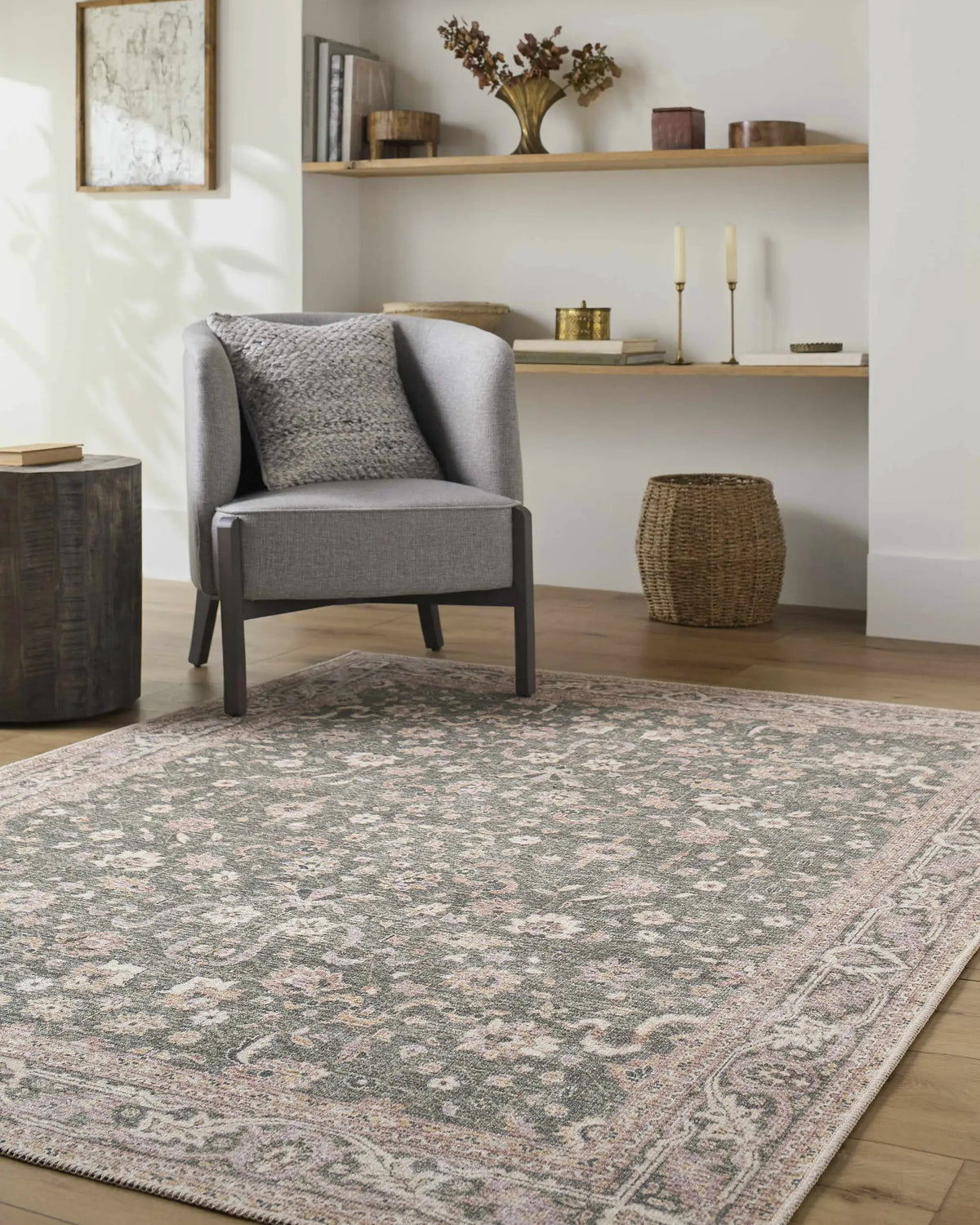 Alyson Vintage Flat Pile Washable Rug, installed in a room