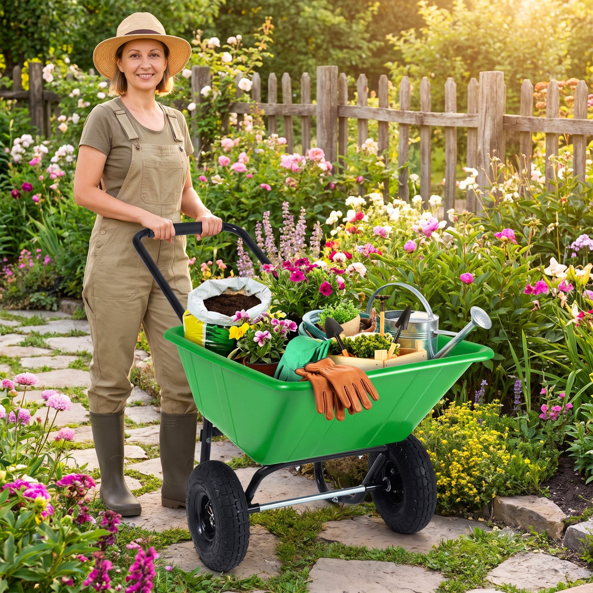 Dual-Wheel Wheelbarrow Garden Utility Cart with Pneumatic Tires, photo 17 of 18
