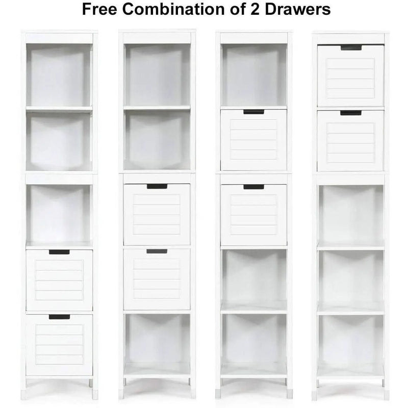 Bathroom Cabinet Tower with 2 Storage Drawers and 3 Shelves in White Wood Finish by HomePacific