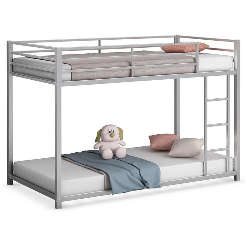 Twin over Twin Low Profile Modern Bunk Bed in Silver Metal Finish by HomePacific