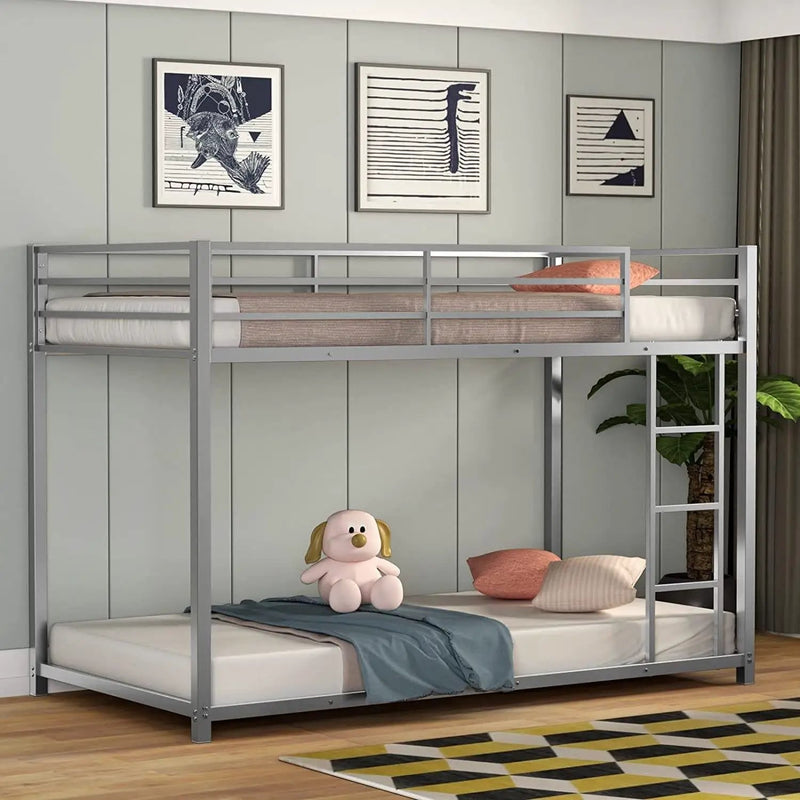 Twin over Twin Low Profile Modern Bunk Bed in Silver Metal Finish by HomePacific