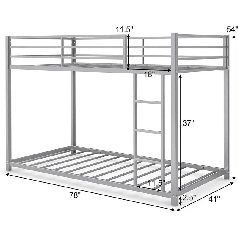 Twin over Twin Low Profile Modern Bunk Bed in Silver Metal Finish by HomePacific