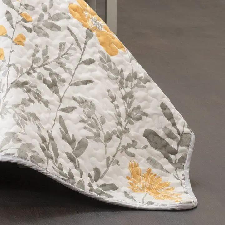 King size Yellow Grey Floral Light Thin Cotton Polyester Blend Quilt Set by HomePacific