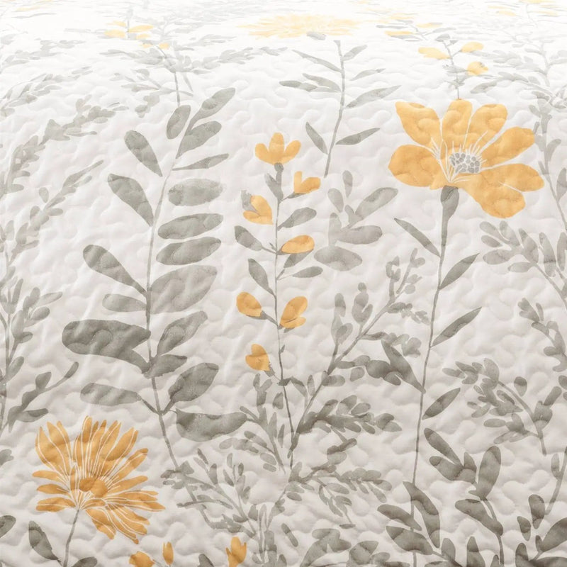 King size Yellow Grey Floral Light Thin Cotton Polyester Blend Quilt Set by HomePacific