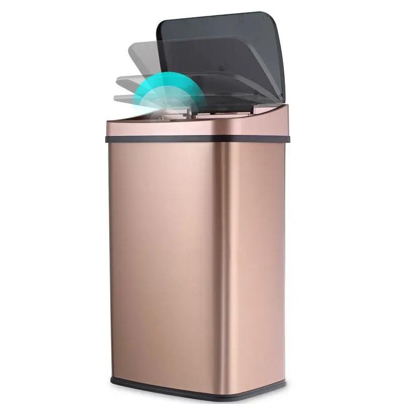 Gold 13-Gallon Stainless Steel Kitchen Trash Can with Motion Sensor Lid by HomePacific