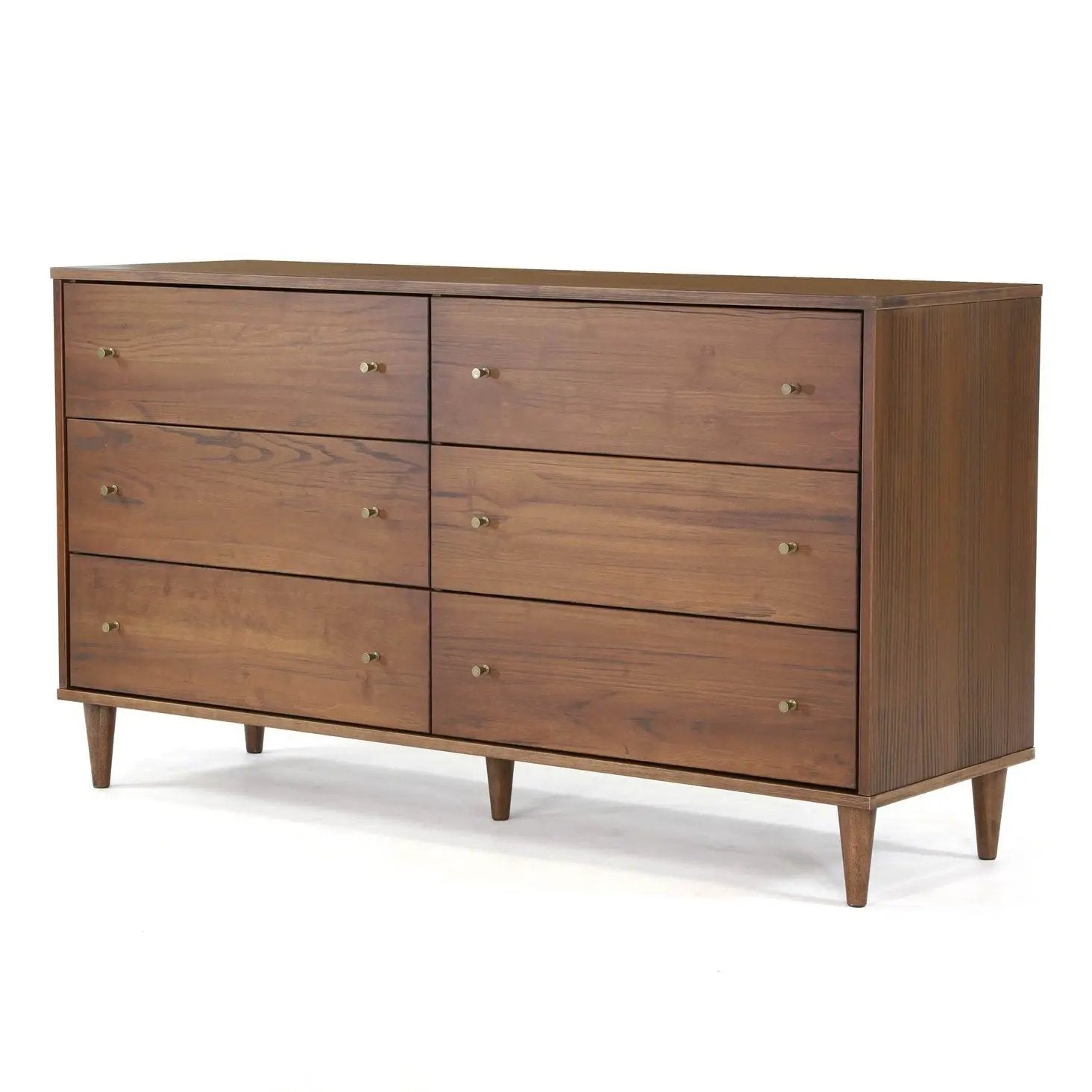 Farmhouse Rustic Walnut Mid Century 6 Drawer Dresser by HomePacific